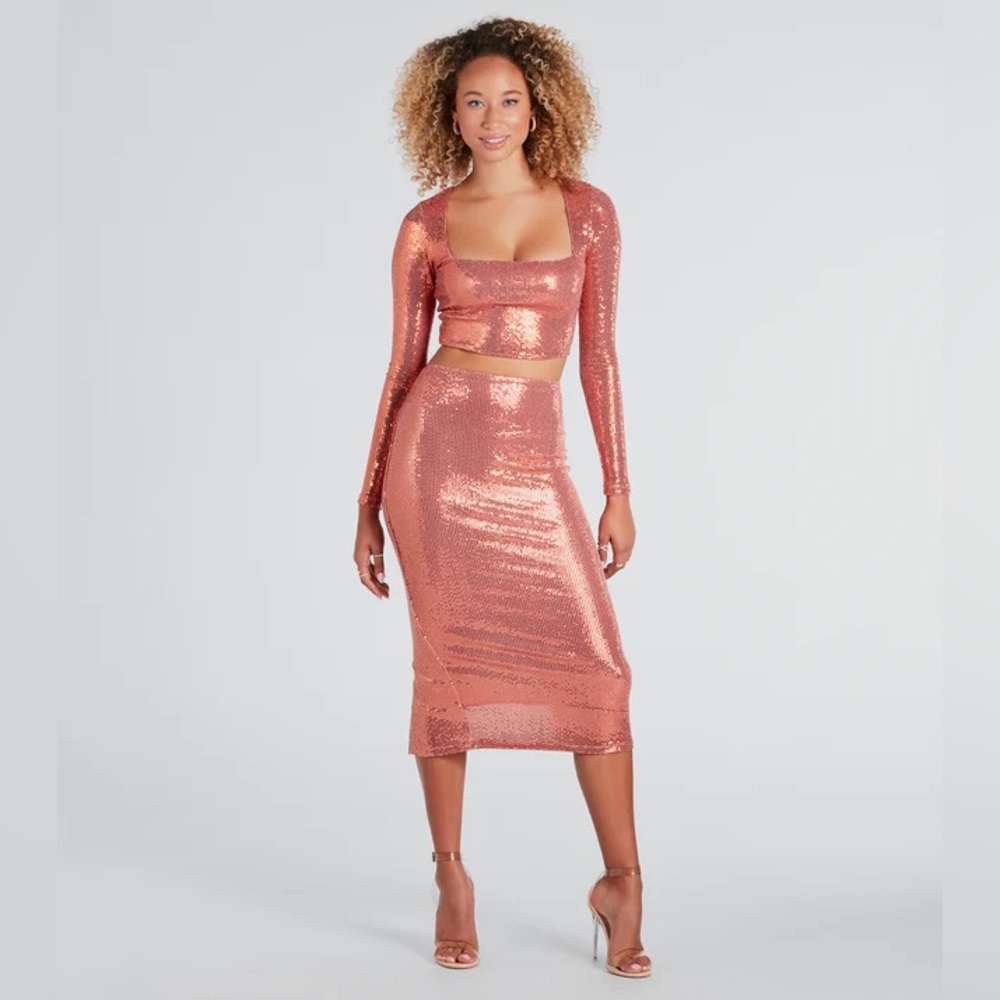 Windsor sequin crop top and skirt set